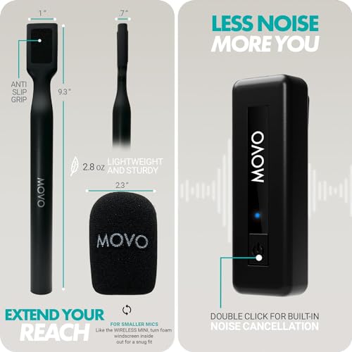 Movo Wireless Mini DI Ultra Compact Wireless Lavalier Microphone for iPhone with WMX-HM Handheld Adapter - Lapel Mic with Handle Mount for Content Creators, Interviews, Reporting and More