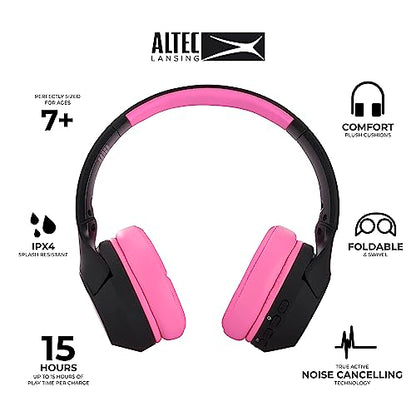 Altec Lansing Kid Safe Noise Cancelling Wireless Headphones 15H Battery, 85dB Volume Limit, Foldable Design Powerful Sound, Active Noise Cancellation Perfect for Kids Ages 7+ (Blackout Pop Pink) - color: Blackout Pop Pink