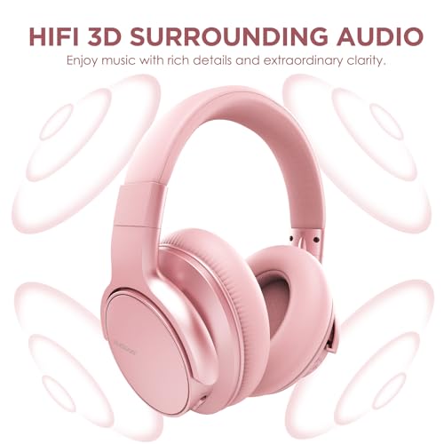 AUSDOM E7 Bluetooth Active Noise Cancelling Headphones, Wireless Over Ear ANC with Microphone, Hi-Fi Stereo Sound, 50H Playtime, Comfortable Earpads for Travel Work TV Phones, Rose Gold