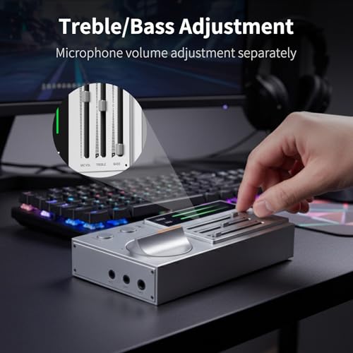 SMSL R1 DAC Headphone Amplifier, Desktop USB C Digital to Analog Audio Converter for Gaming PC PS5, Microphone/USB/Opt/Coax Input 3.5mm/4.4mm Balanced/RCA Output, EQ Mode/Bass/Treble Adjust (Silver)
