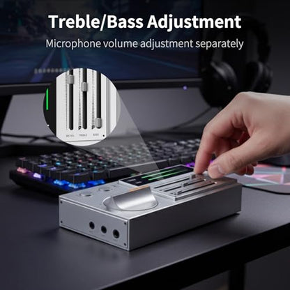 SMSL R1 DAC Headphone Amplifier, Desktop USB C Digital to Analog Audio Converter for Gaming PC PS5, Microphone/USB/Opt/Coax Input 3.5mm/4.4mm Balanced/RCA Output, EQ Mode/Bass/Treble Adjust (Silver)