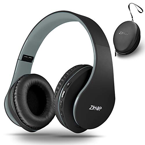 ZIHNIC Bluetooth Headphones Over-Ear, Foldable Wireless and Wired Stereo Headset Micro SD/TF, FM for Cell Phone,PC,Soft Earmuffs &Light Weight for Prolonged Wearing(Black/Gray) - color: Gray