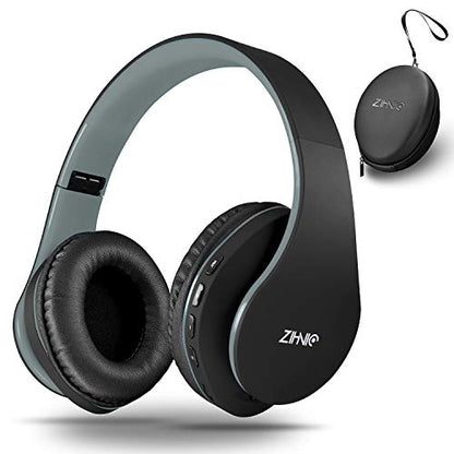 ZIHNIC Bluetooth Headphones Over-Ear, Foldable Wireless and Wired Stereo Headset Micro SD/TF, FM for Cell Phone,PC,Soft Earmuffs &Light Weight for Prolonged Wearing(Black/Gray) - color: Gray