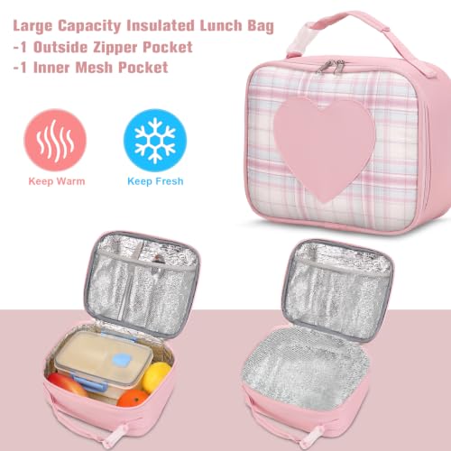 ACESAK Backpack for Girls with Headphones - Girls Backpack with Lunch Box, Pencil Case & Kids Headset - 3.5mm Wired Headphones for School Bookbag Schoolbag Set Back To School Gift (Pink) - color: Pink