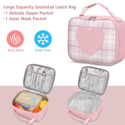 ACESAK Backpack for Girls with Headphones - Girls Backpack with Lunch Box, Pencil Case & Kids Headset - 3.5mm Wired Headphones for School Bookbag Schoolbag Set Back To School Gift (Pink) - color: Pink