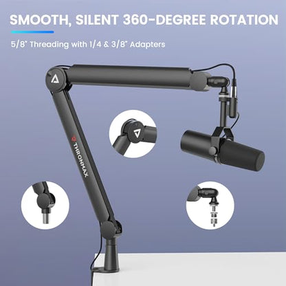 Boom Arm Stand THRONMAX S8 Mic Stand for Game Streaming and Broadcasting/Sturdy and Universal Mic Arm with 1/4“，3/8" to 5/8" Adapter，All-Metal and Fully Adjustable Mic Arm