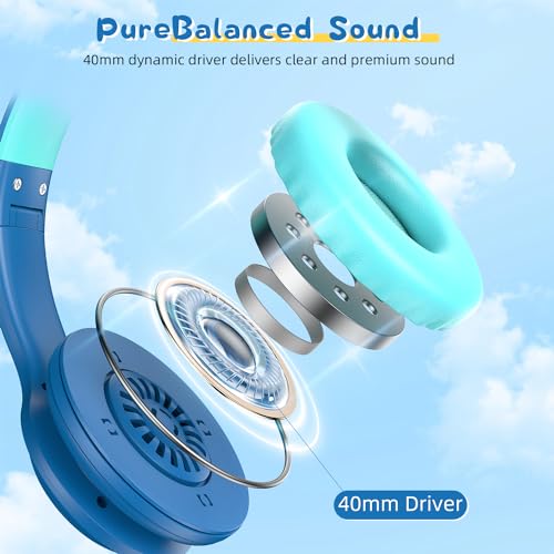 Candy Bila Kids Bluetooth 6.0 Headphones, LED Light, 85Hours Playtimes - color: Blue