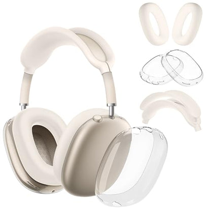 4 in 1 Case Cover for AirPods Max 2/1 (Starlight) | Headband/Ear Cups/Ear Pads Cover, All-Round Protection Soft Silicone and Clear TPU Headphone Case for AirPods Max 2 - color: Clear Starlight