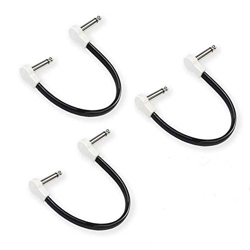 Flat Low Profile Guitar Patch Cable 8 inch for Effects Pedals, S-Shape, 1/4 inch Right-Angle, White, 3-Pack - color: White, size: 8"(S-Shaped)