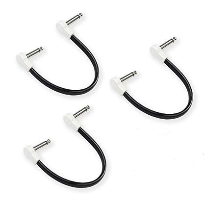 Flat Low Profile Guitar Patch Cable 8 inch for Effects Pedals, S-Shape, 1/4 inch Right-Angle, White, 3-Pack - color: White, size: 8"(S-Shaped)