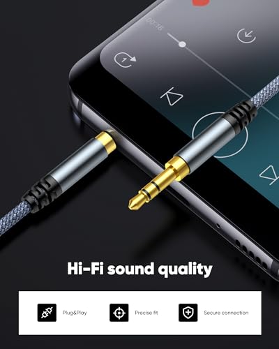 Highwings Aux Cable, 3.5mm Audio Cable [3.33ft/1m,Hi-Fi Sound] Stereo Nylon Braided Aux Cord Male to Male for Headphones, Cars, iPhone, iPad, iPod, Speakers, Home Stereos More - Grey | 3.5mm Audio Cable Sound Quality Stereo Nylon Braided Aux to Aux Cable
