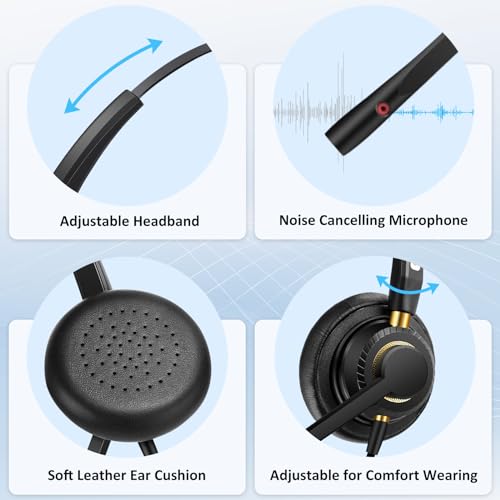 Phone Headset 2.5mm with Noise Canceling Microphone & Mute Switch, Comfort Fit Telephone Headset for Panasonic VTech AT&T Uniden RCA Cisco Gigaset Grandstream Cordless Landline Office Phones