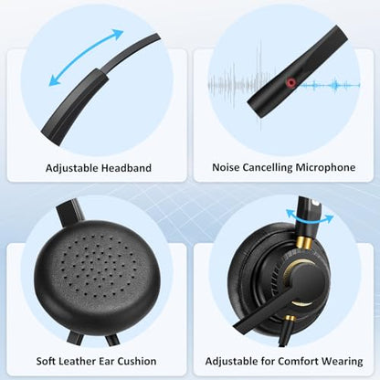 Phone Headset 2.5mm with Noise Canceling Microphone & Mute Switch, Comfort Fit Telephone Headset for Panasonic VTech AT&T Uniden RCA Cisco Gigaset Grandstream Cordless Landline Office Phones