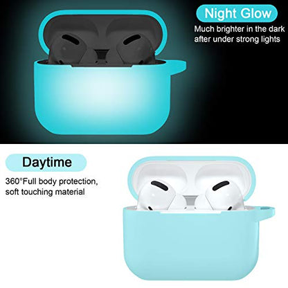 Hamile Compatible with AirPods Pro Case Protective Silicone Airpod Case Shockproof Cover Skin for Apple Airpod Pro 1st/2nd Case 2019 2022 Case, with Keychain, Night Glow Blue - color: 3-Nightglow Blue