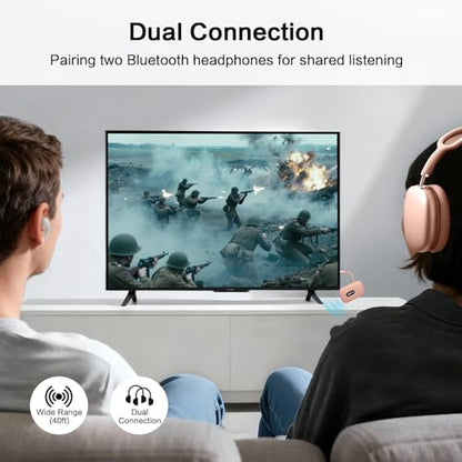SIMOLIO Airplane Bluetooth Adapter, 20 Hr Playtime, Supports 2 Earbuds/Wireless Headphones, 3.5mm AUX Wireless Audio Transmitter for TV, Gym Equipment, Controller, MP3 Player - color: Pink