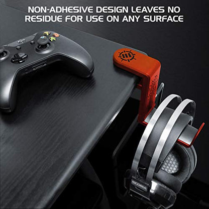 ENHANCE PC Gaming Headphone Holder - Desk Headphone Hanger Esports Headset Holder with Adjustable 360 Rotation, Under Desk Hook Clamp, Universal Fit - Built in Cable Clip Organizer - Red - color: Red