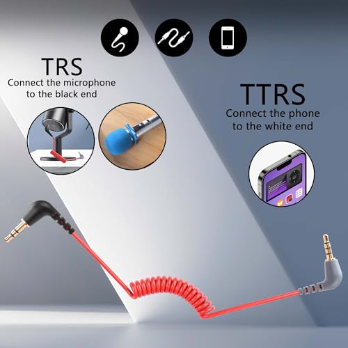 GINTOOYUN 2PCS 3.5mm TRS to TRRS Adapter Micphone Cable SC7 Cord Coiled Audio Wire Micphone Lead for Rode SC7, VideoMic, VideoMicro Go, Boya, Other External Mic - TRRS Cable Smartphone and Tablets