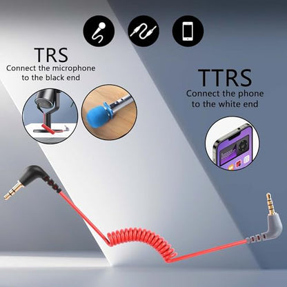 GINTOOYUN 2PCS 3.5mm TRS to TRRS Adapter Micphone Cable SC7 Cord Coiled Audio Wire Micphone Lead for Rode SC7, VideoMic, VideoMicro Go, Boya, Other External Mic - TRRS Cable Smartphone and Tablets