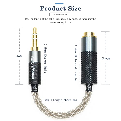 3.5mm Stereo Male to 4.4mm Balanced Female Portable Headphone Adapter Cable 6N Single Crystal Silver Headphone Jack Convert Cable for Audio Players with 3.5mm Ports