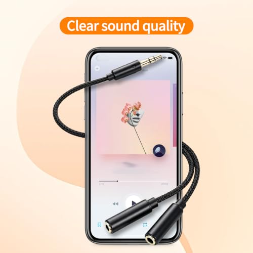 2PCS 3.5mm Headphone Splitter for 2 Headphones, Y Audio Splitter | Tough Braided Nylon Extension Cable, 3.5mm TRS Aux Jack Cable 1 in 2 out Headset Splitters for Phone/Tablet/Laptop/PC/MP3
