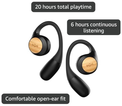 House of Marley Liberate Open-Ear True Wireless Earbuds, 20 Hrs Total Playtime, Quick Charge, Built-in Microphones, 12mm Drivers, Sustainable and Eco-Friendly Design (Signature Black) - color: Signature Black