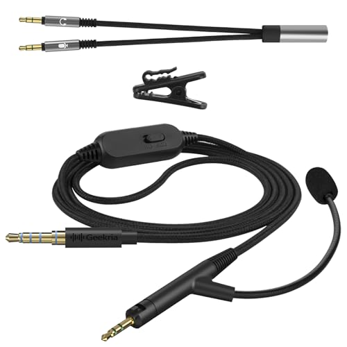 GEEKRIA Boom Mic Headphones Cable Compatible with ATH-M70x/M50x/M40x, 2.5mm Jack Nylon Braided Replacement Cord with Boom Microphone and Volume/Mute Control for Gaming & Meeting (5.6 ft)
