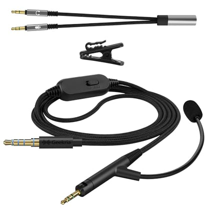 GEEKRIA Boom Mic Headphones Cable Compatible with ATH-M70x/M50x/M40x, 2.5mm Jack Nylon Braided Replacement Cord with Boom Microphone and Volume/Mute Control for Gaming & Meeting (5.6 ft)