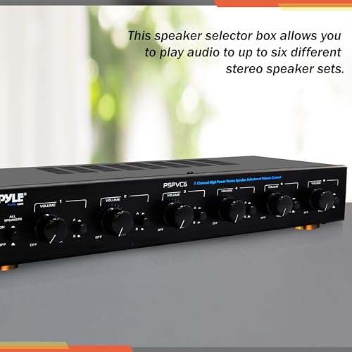 Pyle 6Channel Speaker Selector- Premium Switch Box Hub Distribution System w/Individual Volume Control for Multi-Channel Amplifier Power, Controls Up to 6 Pairs of Indoor or Outdoor Speaker- PSPVC6.5