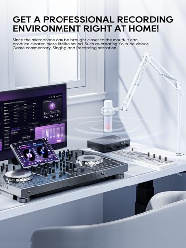 Premium White Overhead Mic Boom Arm, 15.7" Extra Tall Desk Mic Stand with 25.5" Reach, All-Aluminum Heavy Duty Microphone Arm, 1.8KG Load, 360° Adjustable for Streaming, Gaming, Podcast, YouTube - color: White (Overhead)