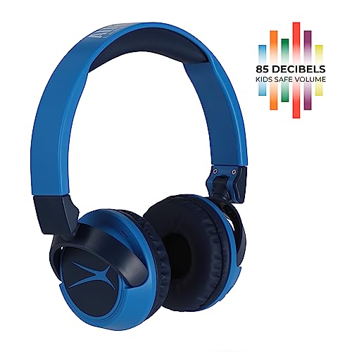 Altec Lansing Kid Safe 2-in-1 Wireless Bluetooth Headphones - Crystal Clear Sound, Safe Volume Limiting, Foldable Design - Enjoy Audio and Protect Your Child's Hearing (Knight Blue) - color: Knight Blue