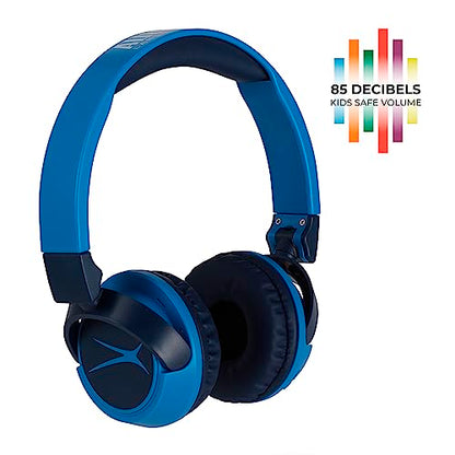 Altec Lansing Kid Safe 2-in-1 Wireless Bluetooth Headphones - Crystal Clear Sound, Safe Volume Limiting, Foldable Design - Enjoy Audio and Protect Your Child's Hearing (Knight Blue) - color: Knight Blue