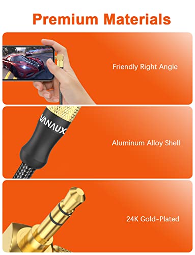 VANAUX 90 Degree Right Angle Aux Cable Male to Male 3.5mm Audio Cable Stereo Aux Cord Compatible with Laptop, Smartphone, Music Player,Tablets,Speakers (5feet/1.5m) - size: 5 ft