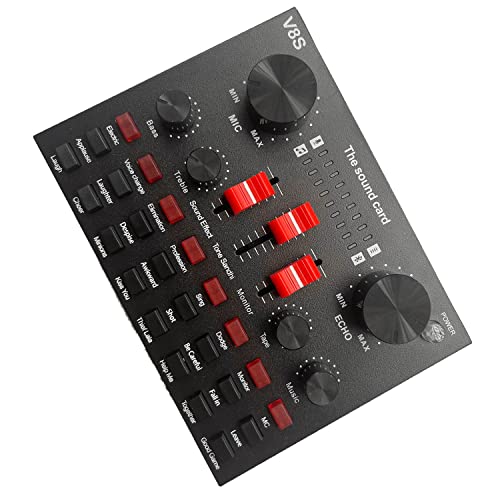 V8S Microphone USB Rechargeable DSP External Mixer Karaoke 3.5Mm Interface Sound Card Portable Live Broadcast Stereo, Black, 500366341