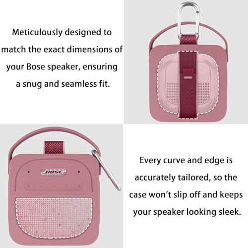 for Bose New SoundLink Micro 2nd Gen Portable Speaker Silicone Case, Pink | 1:1 Molded Fit, Shock Absorption, Metal Carabiner, Flexible Carry Handle, Anti-Slip Texture, Elastic Recovery - color: Pink Case