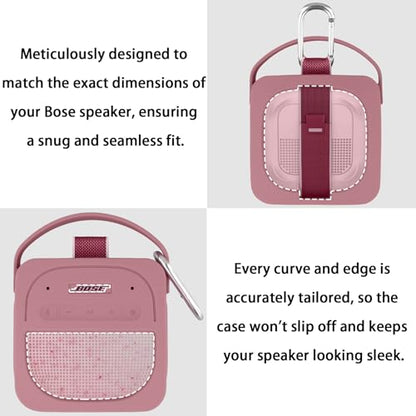 for Bose New SoundLink Micro 2nd Gen Portable Speaker Silicone Case, Pink | 1:1 Molded Fit, Shock Absorption, Metal Carabiner, Flexible Carry Handle, Anti-Slip Texture, Elastic Recovery - color: Pink Case