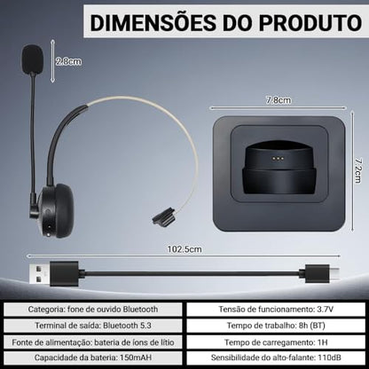 Bluetooth Headset with Mic, Wireless On Ear Headphones with Noise Cancelling Microphone for Trucker, Hand Free Wireless Headset for Cellphone