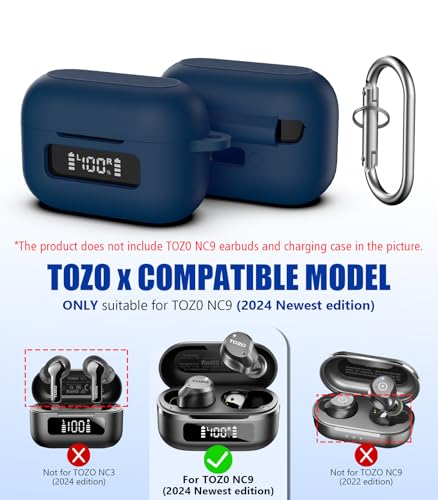 for TOZ0 NC9(2024) Case Cover, Silicone Protective Battery Display Visible Design Cover ONLY for TOZO NC9 Hybrid Active Noise Cancelling Wireless Earbuds 2024 Version with Carabiner-Blue - color: Blue
