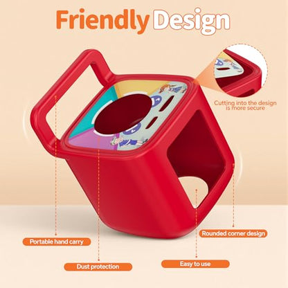 Silicone Protective Cover for Toniebox 2 Audio Player, Shockproof Anti Slip Silicone Case with Handle, Soft Easy Grip Cover, Easy to Clean Durable Sleeve (Red) - color: Red