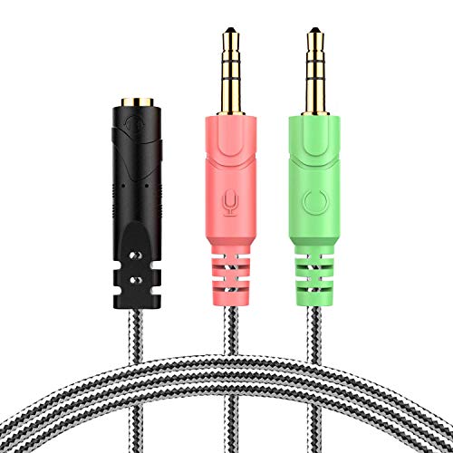 Headset Adapter 3.3 Feet 3.5mm Audio Jack Y Cable Headphone Adapter | Braided CTIA 3.5mm TRRS Female to Dual 3.5mm TRS Male Audio Mic Headset Splitter Cable for Gaming Headset to Double-Jack PC - size: 1 Pack / 3.3 Feet