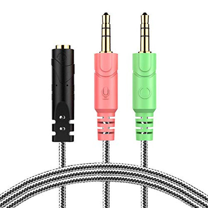 Headset Adapter 3.3 Feet 3.5mm Audio Jack Y Cable Headphone Adapter | Braided CTIA 3.5mm TRRS Female to Dual 3.5mm TRS Male Audio Mic Headset Splitter Cable for Gaming Headset to Double-Jack PC - size: 1 Pack / 3.3 Feet