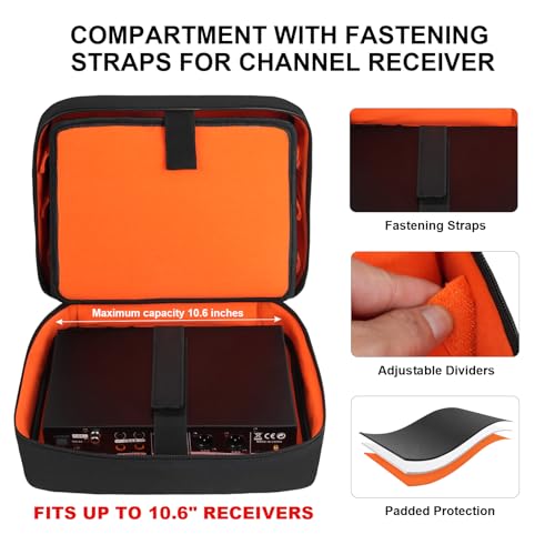 4-Slot Wireless Microphone Case | Mic Carrying Case compatible with JBL Partybox/Shure/TONOR handheld mic system, double layer organizer for receiver & cables - size: 4 Microphone Carrying Case