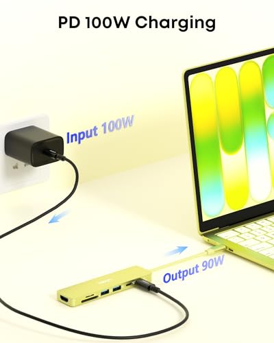 7-in-1 USB C Hub with 4K@60Hz HDMI, 2 USB-A, 1 USB-C, 100W PD Charging, SD 3.0 /TF 3.0 Card Reader, Compatible with MacBook Pro/Air/Neo, iPad Pro, iMac, iPhone 15-17 (Citrus) - color: Citrus