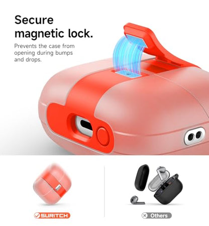 SURITCH for Samsung Galaxy Buds 3 Pro (2024) / Buds 3 (2024) / Buds 3 FE (2025) Case, Magnetic Cases with Cleaner Kit & Hanging Lanyard, Stylish Shockproof Cases Rugged Protective Cover, Orange - color: Orange
