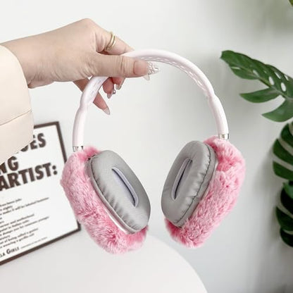 Fluffy Plush Case for AirPods Max Headphones, Cute Furry Fur Ear Cups Skin Soft Slicone Protective Cover for AirPods Max(Pink) - color: Pink