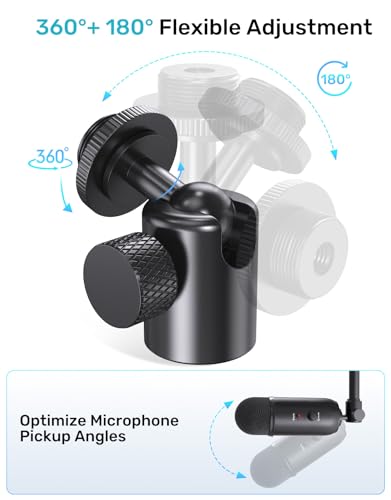 Ball and Socket Head Mic Adapter, All-Metal, 360° Swivel, 5/8 & 3/8 Threads | Ball Joint Secure Lock for Mic Angle Adjustment, Universal Fit for Mic Stand, Durable Metal, Compact Mini Design, Easy Mount