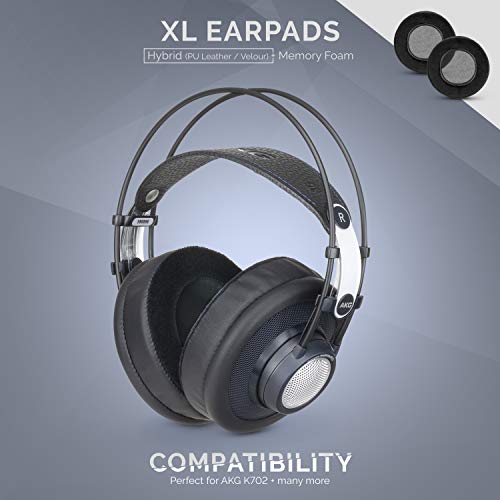 Brainwavz XL Hybrid Memory Foam Earpads for AKG 701 & Many Other Large Over The Ear Headphones - Sennheiser, JBL, Bayerdynamic, HifiMan, ATH, Philips, Fostex, Sony Ear Pads - color: Hybrid (PU/Velour)