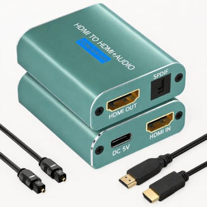 HDMI Audio Extractor 4K with Optical and HDMI Cable | HDMI to HDMI Optical 3.5mm AUX Audio Adapter Splitter Converter Support HDCP Digital DTS 5.1 PCM