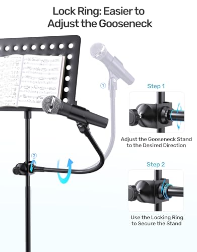 19-In Gooseneck Mic Holder Stand, Clip on Mic Stand with Super Crab Clamp | 5/8-3/8 Adapter, Compatible with Shure, Pyle, Blue Snowball, Razer, Flexible Mic Arm Mount for Music Performance, Sturdy Clip