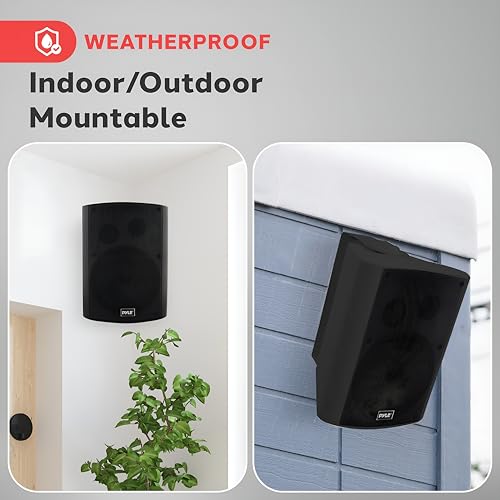 Pyle Waterproof Wall Mount Speaker System - 5.25 Inch Active + Passive Pair Wireless Bluetooth Compatible Indoor/Outdoor Stereo Sound Set with AUX IN - Pyle PDWR52BTBK (Black) - color: Black