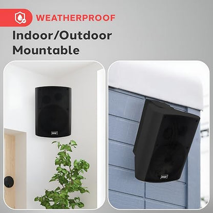 Pyle Waterproof Wall Mount Speaker System - 5.25 Inch Active + Passive Pair Wireless Bluetooth Compatible Indoor/Outdoor Stereo Sound Set with AUX IN - Pyle PDWR52BTBK (Black) - color: Black